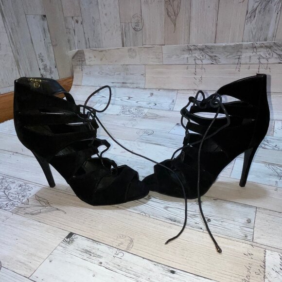 Guilty Soles Claire Black Lace Up Stilettos - Picture 3 of 5